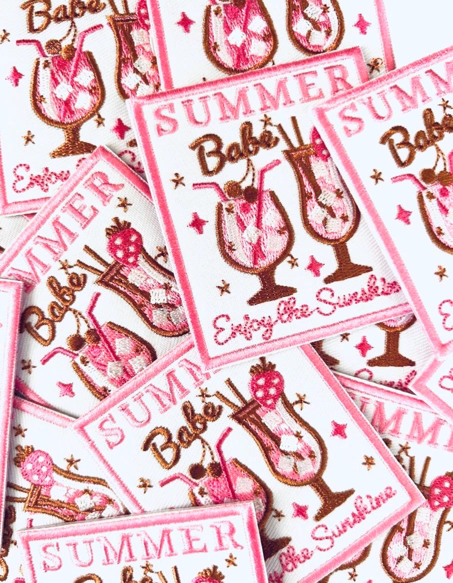 Summer Babe Iron-On Patch: Girly Cocktail Embroidered Applique