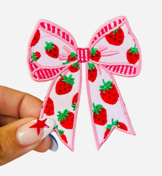 Strawberry Bow Iron-On Patch: Summer Apparel Decor