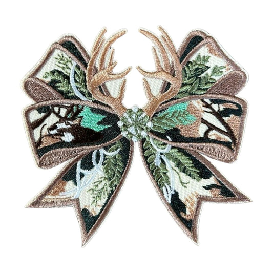 Camo Bow Iron-On Patch: Hunting Wife, Jacket Applique