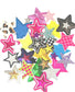 Colorful bundle of star iron on patches.  These star patches are a mix of sequin and embroidered patches ranging from 1 inch to 4 inches.