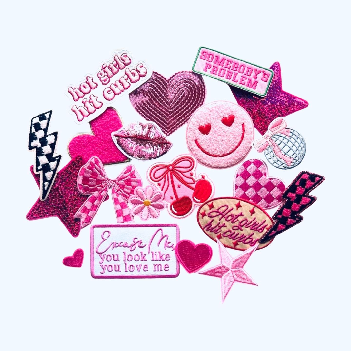 Pink Iron-On Patch Mystery Bag: Girly Embroidered & Sequin Patches
