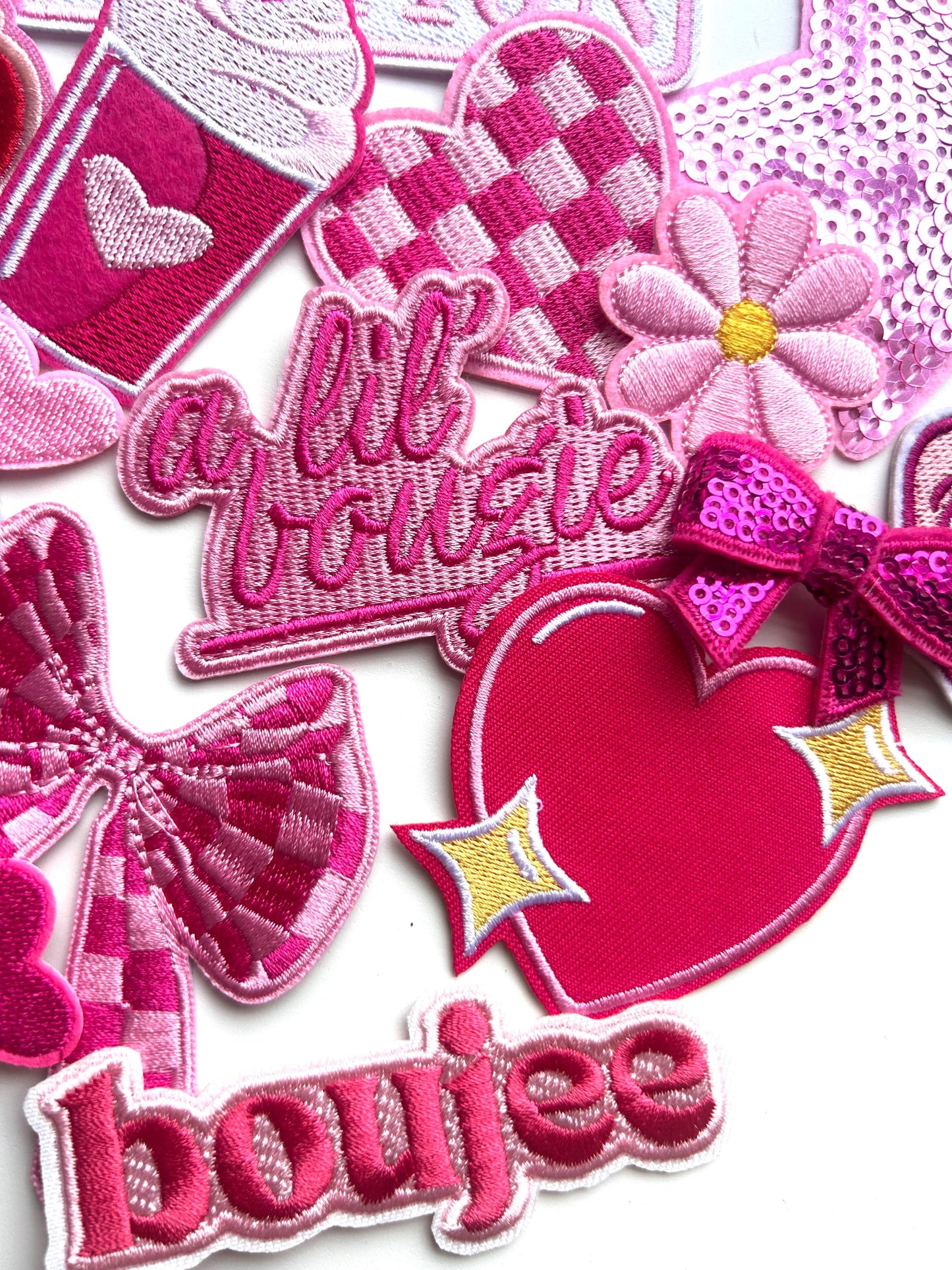 Pink Iron-On Patch Mystery Bag: Girly Embroidered & Sequin Patches