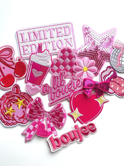 Pink Iron-On Patch Mystery Bag: Girly Embroidered & Sequin Patches