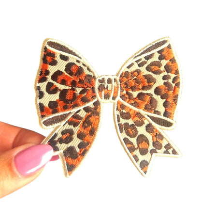 Leopard Print Bow Patch, Bow Iron On Patch, Orange Animal Print Patch, Animal Print Bow Patch, Bow Iron On Patch