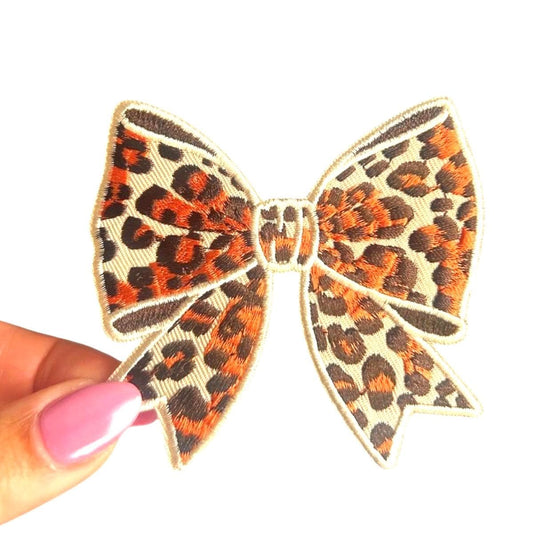 Leopard Print Bow Patch, Bow Iron On Patch, Orange Animal Print Patch, Animal Print Bow Patch, Bow Iron On Patch