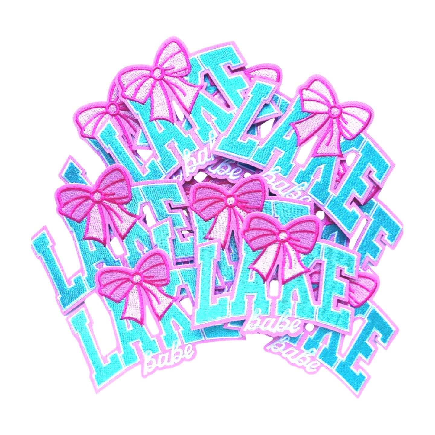 Lake Babe Iron-On Patch: Pink & Aqua Embroidered Applique