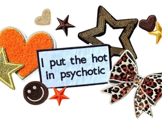 Funny Patches, I Put the Hot in Psychotic Patch, Animal Print Patches, Funny Sayings Patch, Leopard Print Bow Patch, Adult Patches