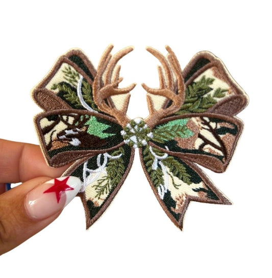 Camo Bow Iron-On Patch: Hunting Wife, Jacket Applique