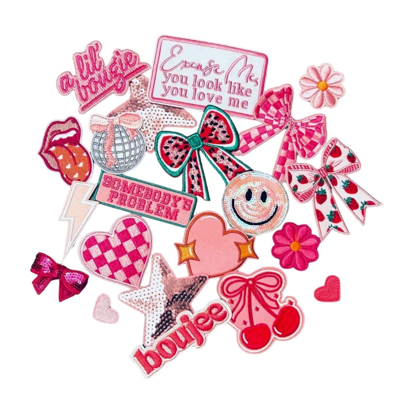 Pink Patches , Pink Iron On Patches, Preppy Patches, Wholesale Pink Patches, Coquette Patch, Girly Iron On Patches, Pink Patch Set