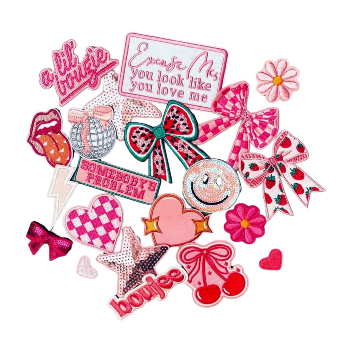 Pink Patches , Pink Iron On Patches, Preppy Patches, Wholesale Pink Patches, Coquette Patch, Girly Iron On Patches, Pink Patch Set