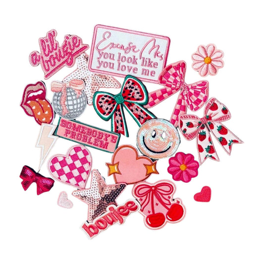 Pink Patches , Pink Iron On Patches, Preppy Patches, Wholesale Pink Patches, Coquette Patch, Girly Iron On Patches, Pink Patch Set