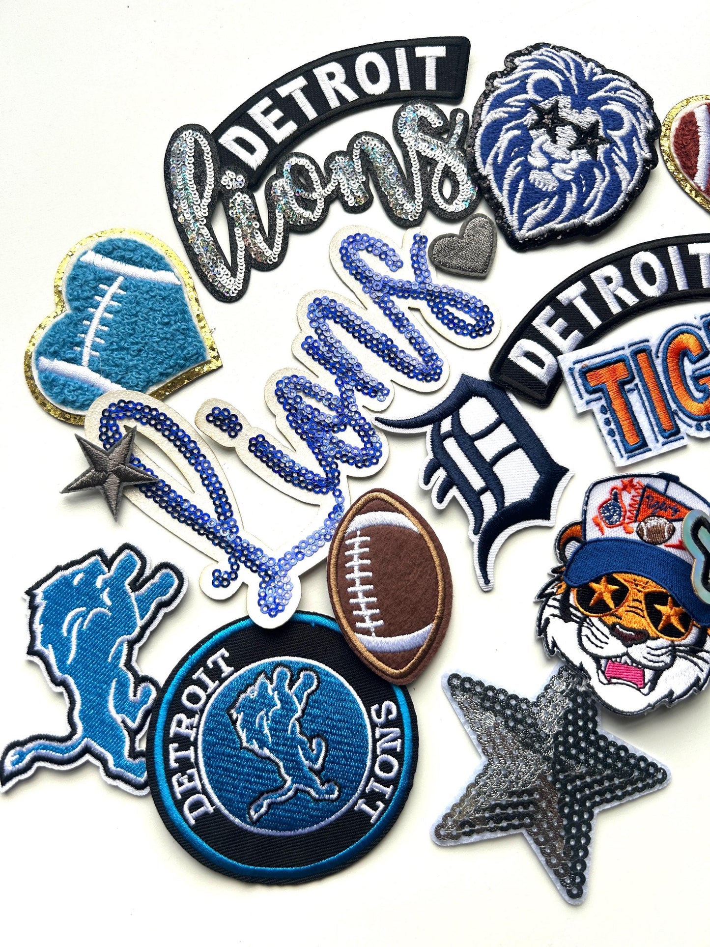Detroit Lions & Tigers Iron-On Patch Bundle - 20 Piece Set