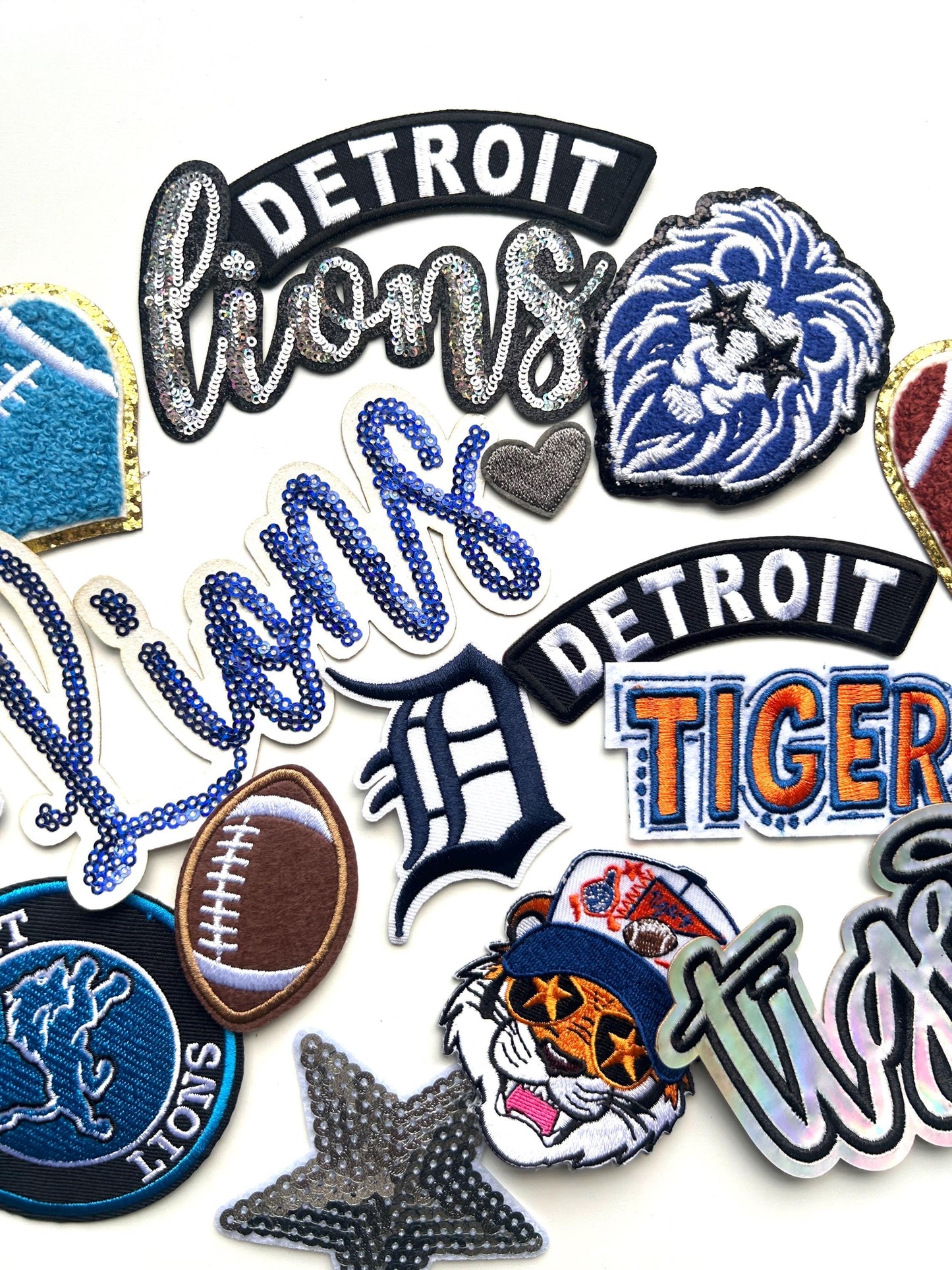 Detroit Lions & Tigers Iron-On Patch Bundle - 20 Piece Set