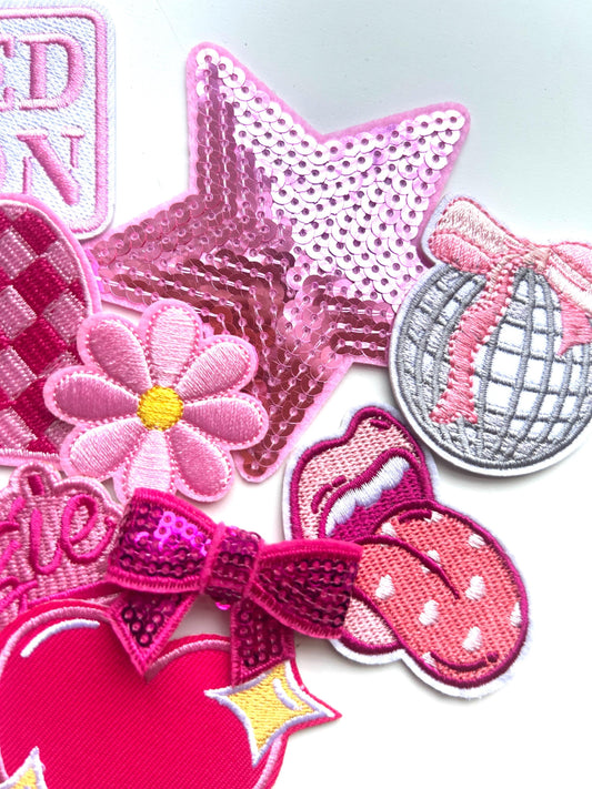 Pink Iron-On Patch Mystery Bag: Girly Embroidered & Sequin Patches