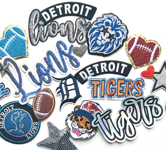 Detroit Lions & Tigers Iron-On Patch Bundle - 20 Piece Set
