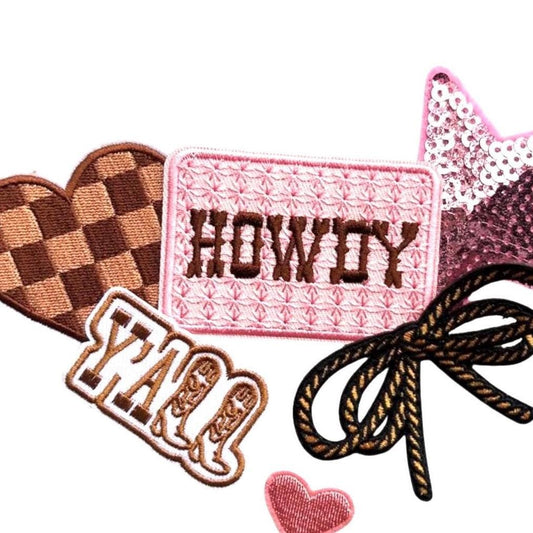 Howdy Patch: Pink & Brown Western Iron-On Cowgirl Patch