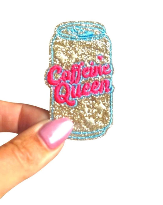 Caffeine Queen Iron On Patch: Energy Drink Lover Gift