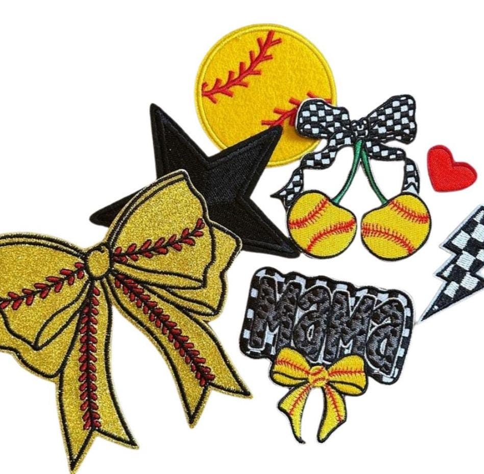 Softball Mama Iron-On Patch: Embroidered Chenille Applique
