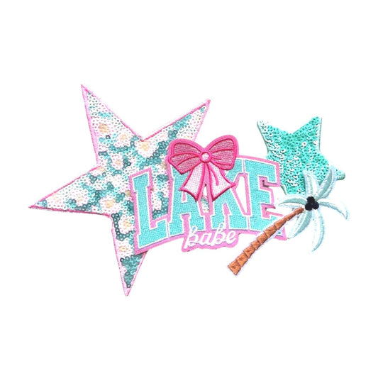 Lake Babe Iron-On Patch: Pink & Aqua Embroidered Applique