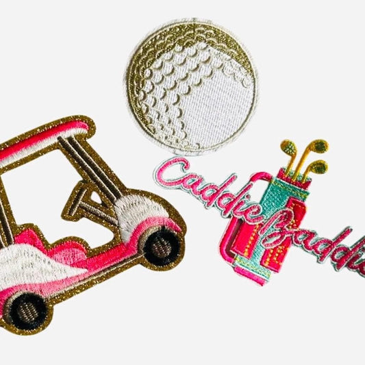 Pink Golf Cart Patch: Embroidered Iron-On Applique