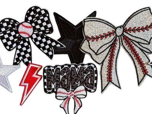 Baseball Iron-On Patch: Mama, Mom, Bow - DIY Apparel