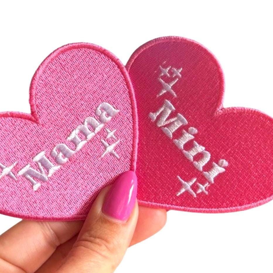 Matching Patches, Mama & Mini Heart Iron on Appliques, Embroidered