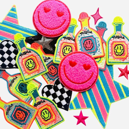 Neon Tequila Iron-On Patches: Cocktail Party Trucker Hat Decor