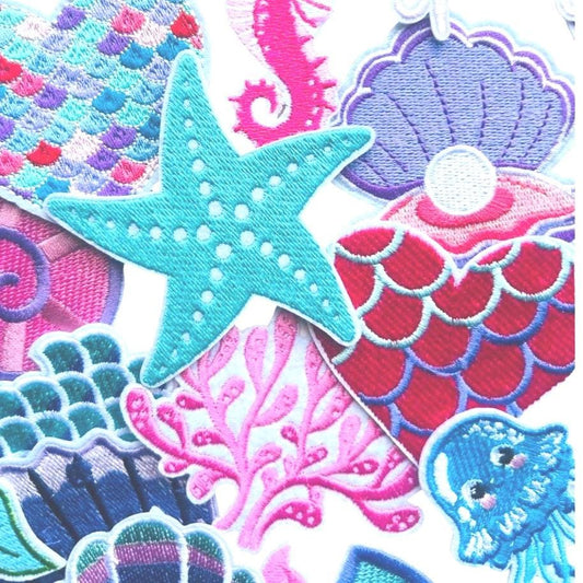 Under the Sea Iron-On Patches: Mermaid, Embroidered & Sequin