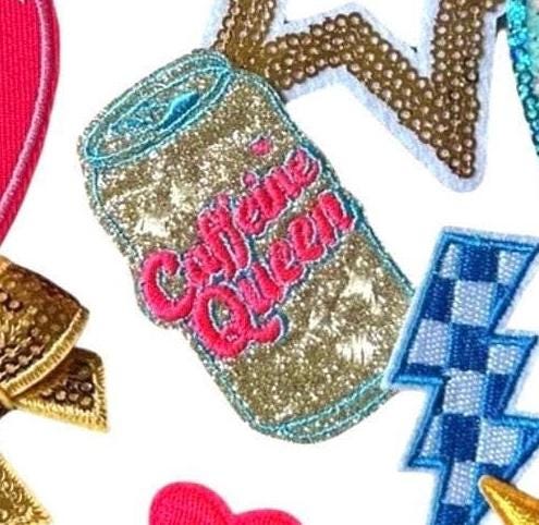 Caffeine Queen Iron On Patch: Energy Drink Lover Gift