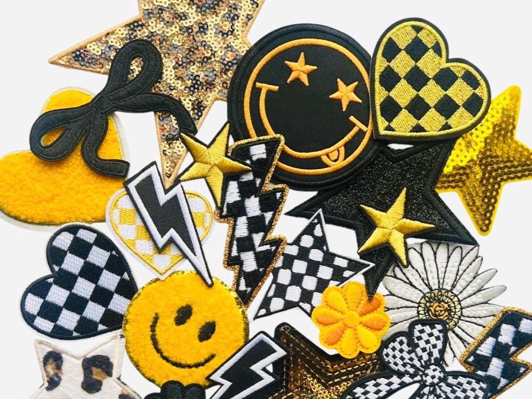 Black & Yellow Iron-On Patches: DIY Hat Bar Trucker Hat Embellishments
