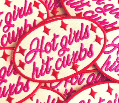 Funny "Hot Girls Hit Curbs" Patch - Iron On New Driver Gift