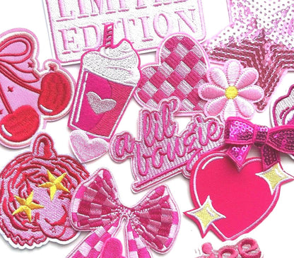Pink Iron-On Patch Mystery Bag: Girly Embroidered & Sequin Patches