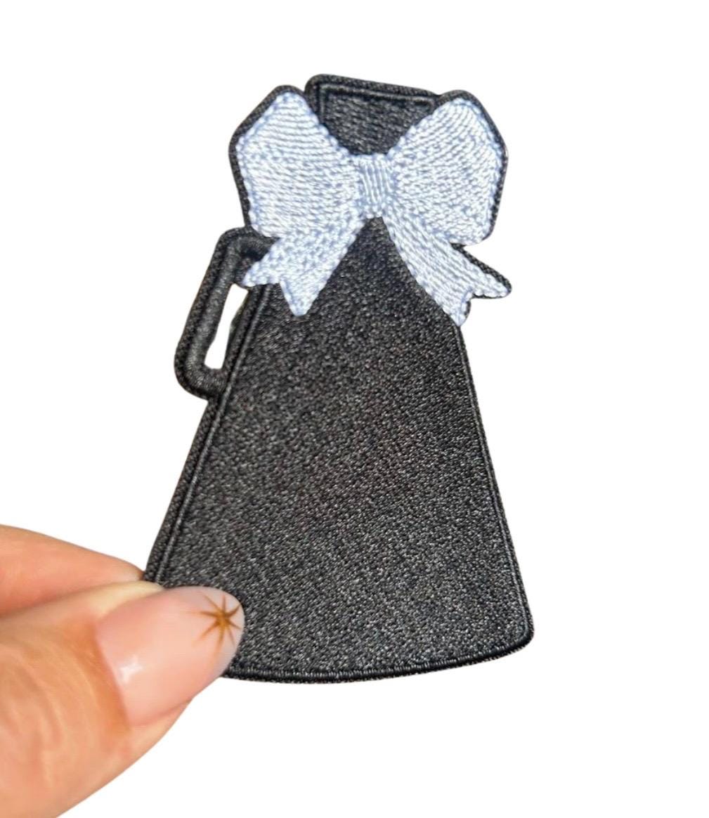 Cheer Megaphone Iron on Patch with white bow