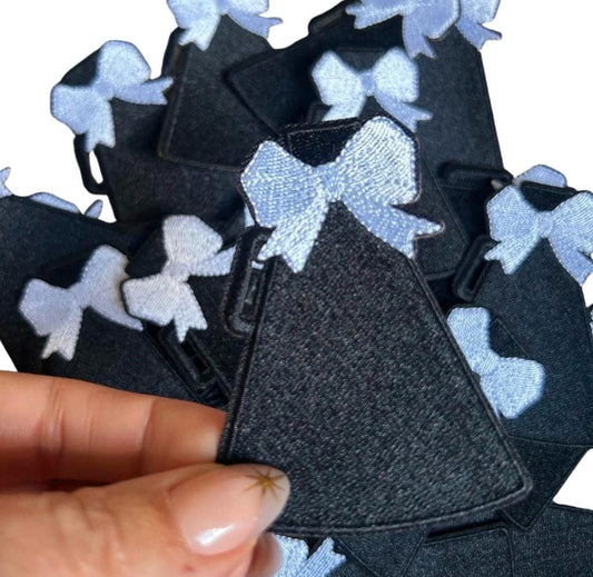 Cheer Megaphone Iron on Patch with white bow