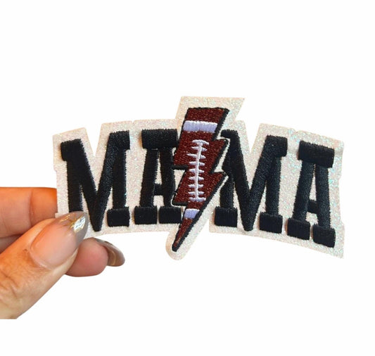 Football Mama Iron On Patch: Embroidered Lightning Bolt Design