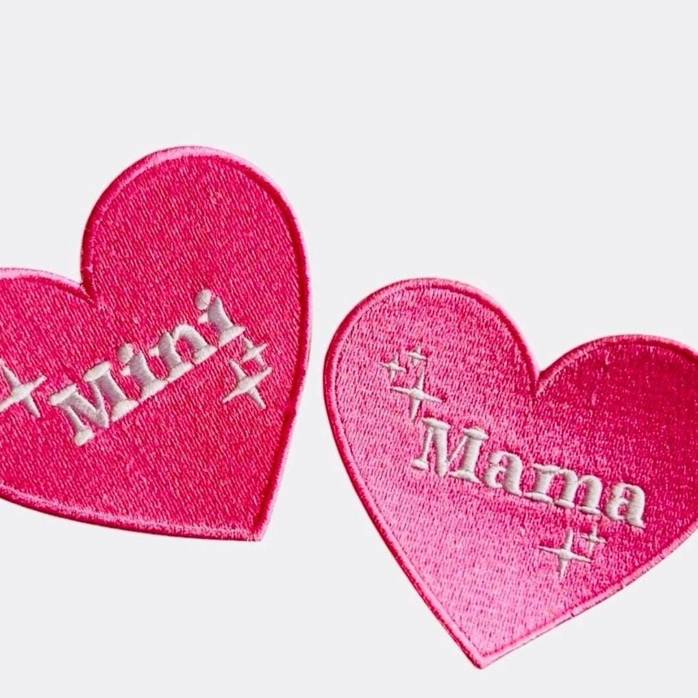 Mama and Mini Matching Iron-On Patches: Pink Heart Appliqués