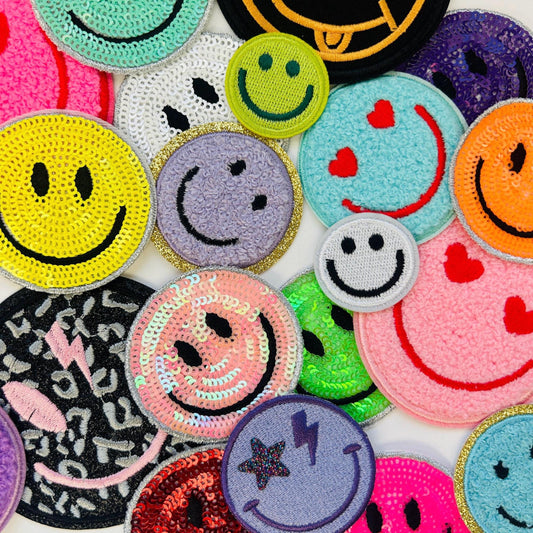 Smiley Face Iron-On Patches: Embroidered, Chenille & Sequin - DIY Hat Bar