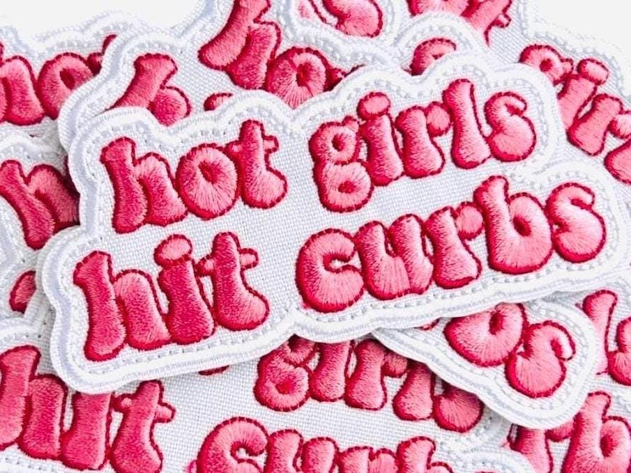 Hot Girls Hit Curbs Patch: Funny Iron On Patch for New Drivers