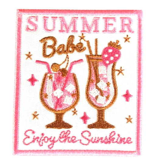 Summer Babe Iron-On Patch: Girly Cocktail Embroidered Applique