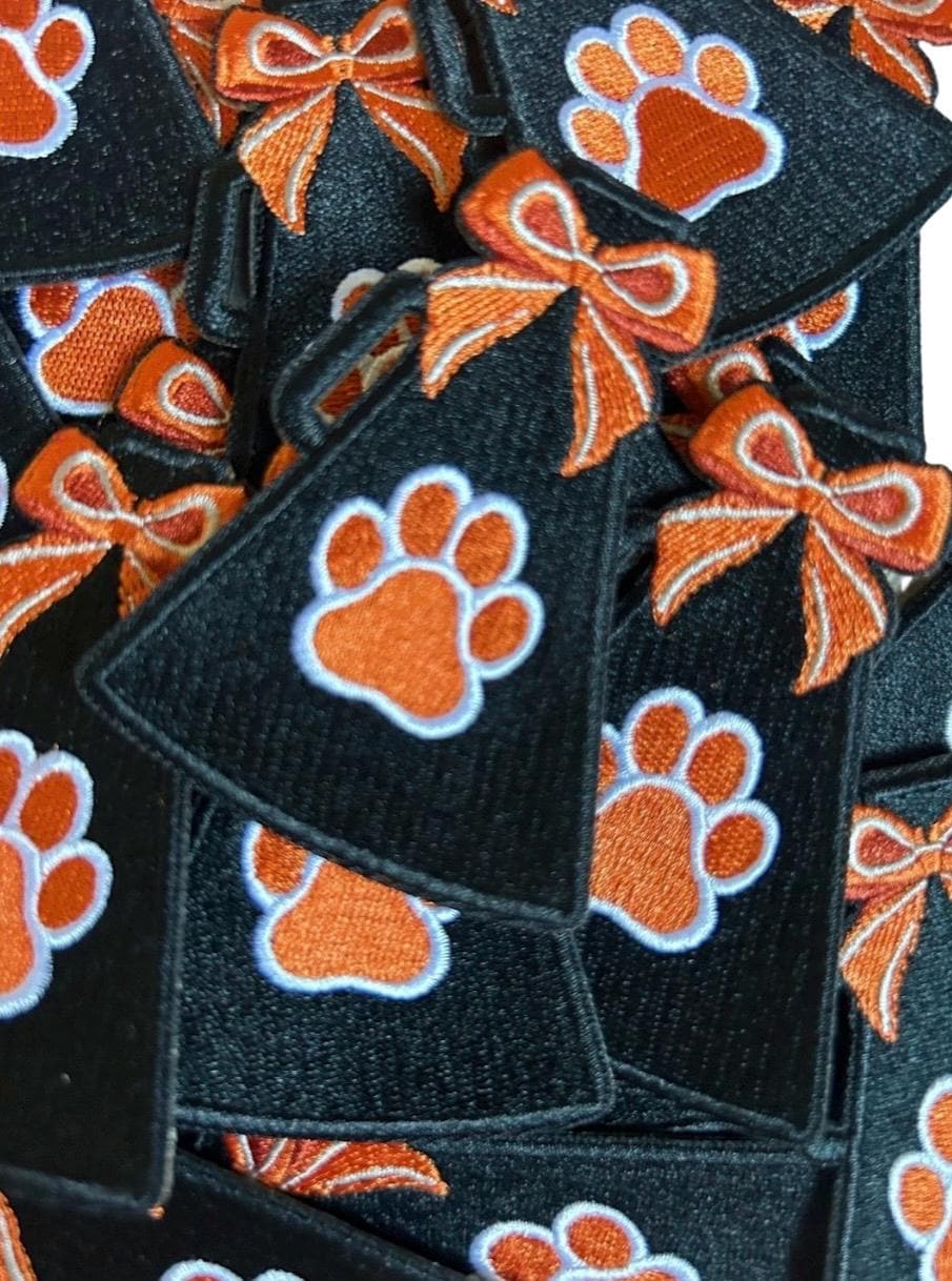 Cheer Megaphone Iron on Patch with orange paw print