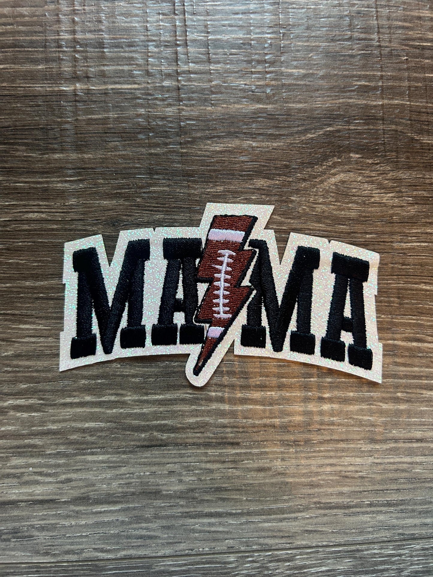 Football Mama Iron On Patch: Embroidered Lightning Bolt Design