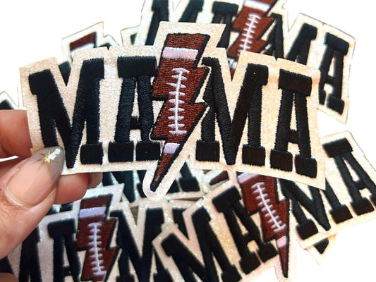 Football Mama Iron On Patch: Embroidered Lightning Bolt Design