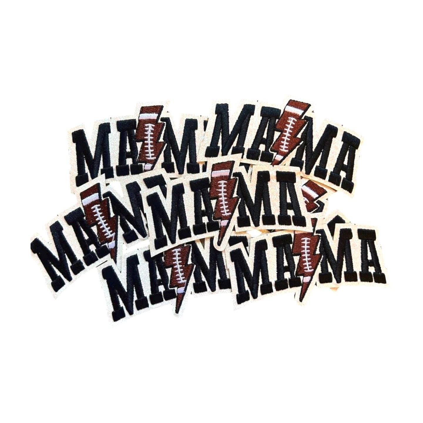 Football Mama Iron On Patch: Embroidered Lightning Bolt Design