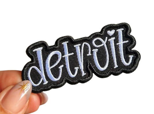 Detroit Iron On Patch: Black and White, 3 inch