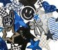 Black and Blue Iron-On Patches: Embroidered, Chenille and Sequin Styles