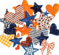 Blue & Orange Iron-On Patches: Embroidered, Chenille, Sequin Styles
