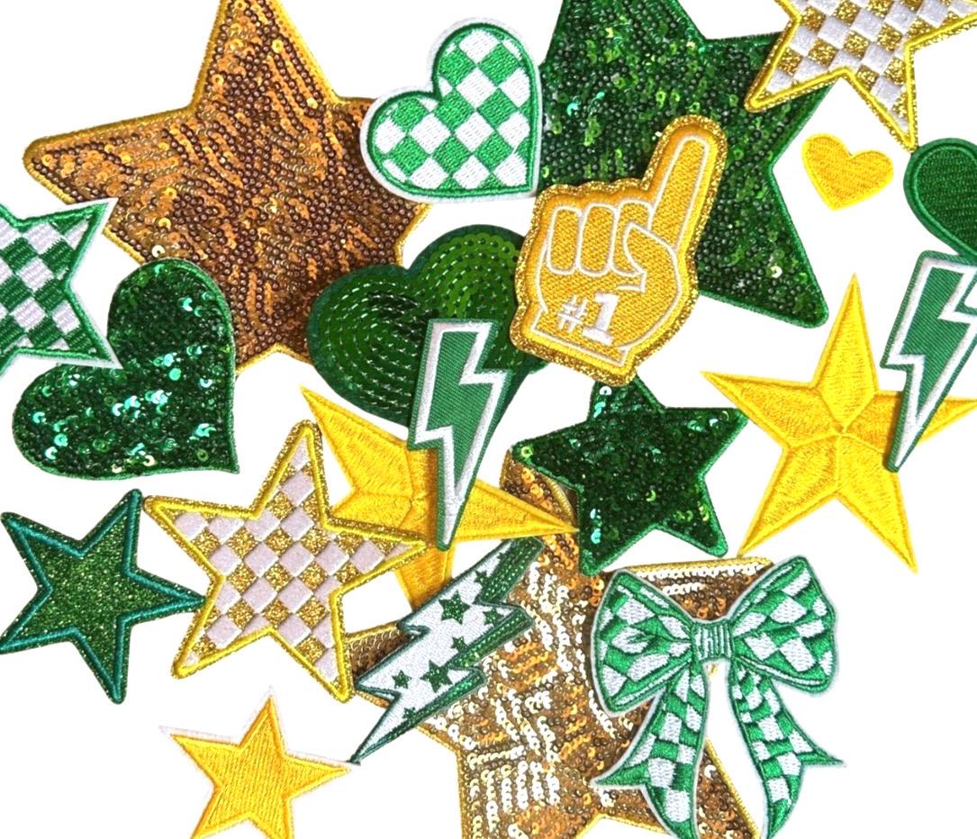 Green & Gold Iron-On Patches: Trucker Hat Embellishments