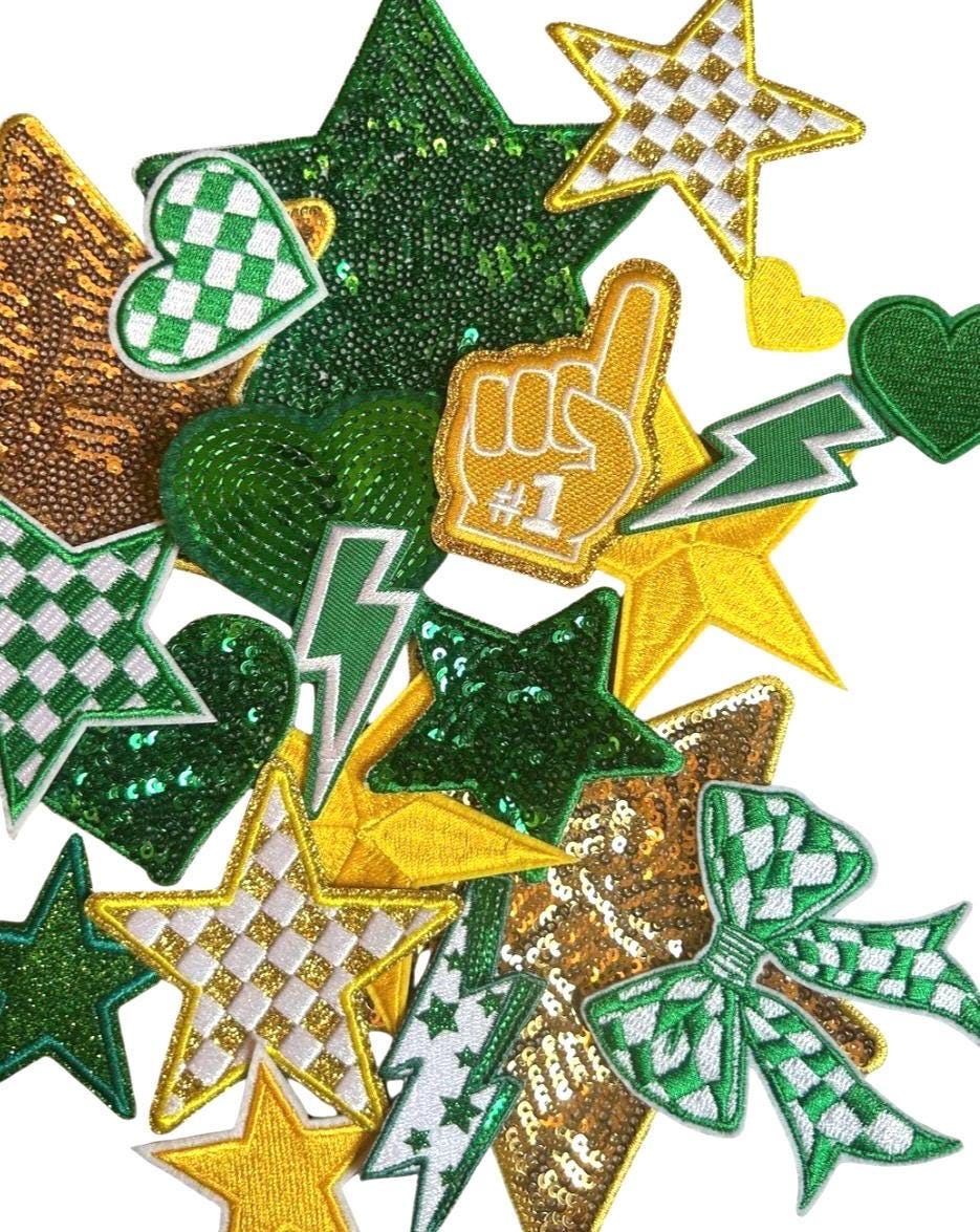 Green & Gold Iron-On Patches: Trucker Hat Embellishments