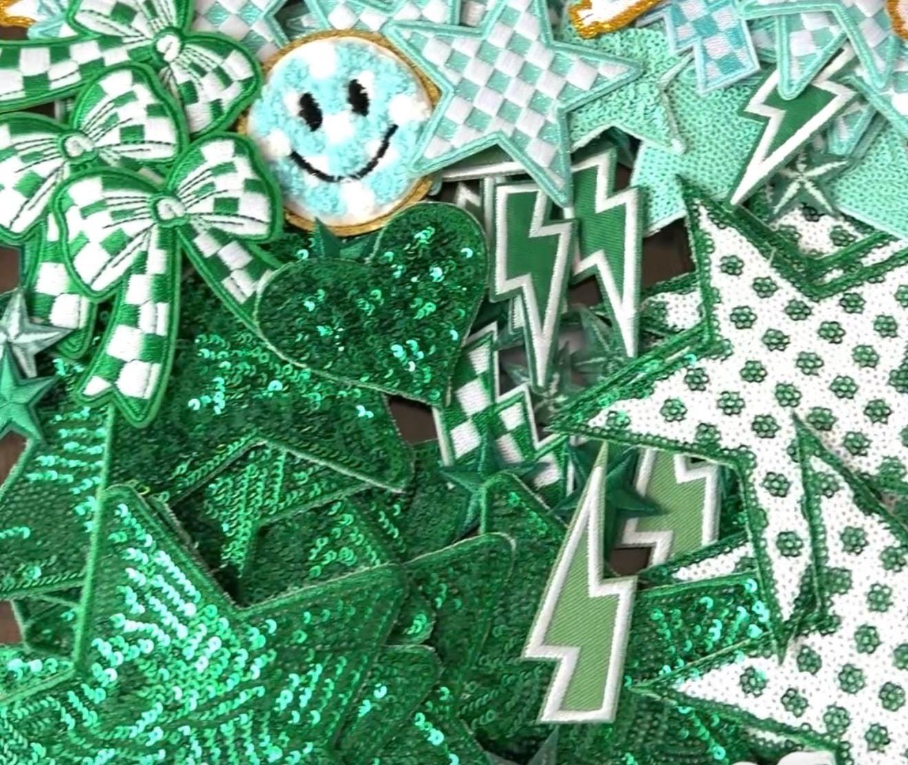 Green Iron On Patches, Bundle of Blue Patches, Filler Patches