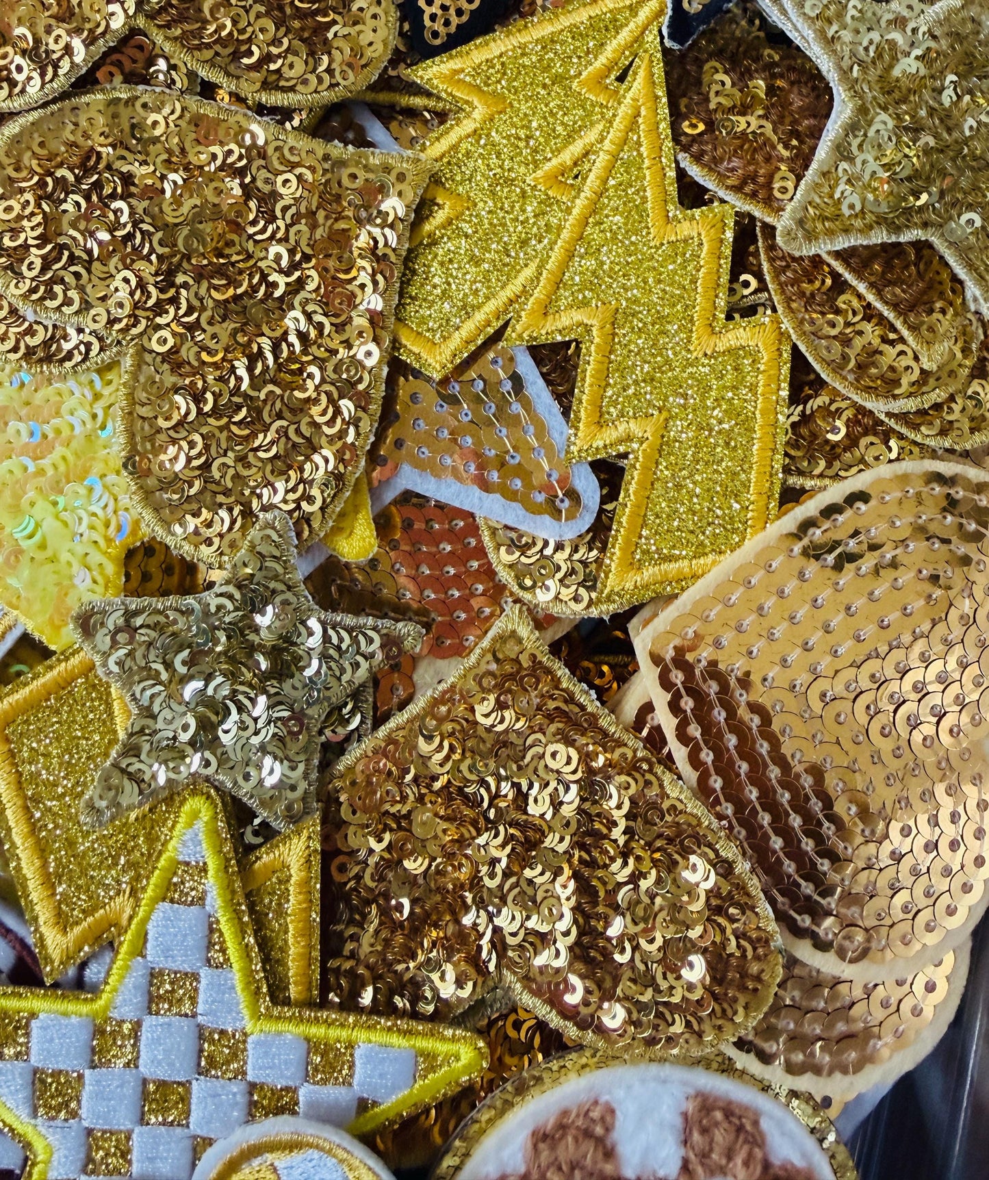 Gold Iron-On Patches Bundle, Sequin Chenille Embroidered Appliques